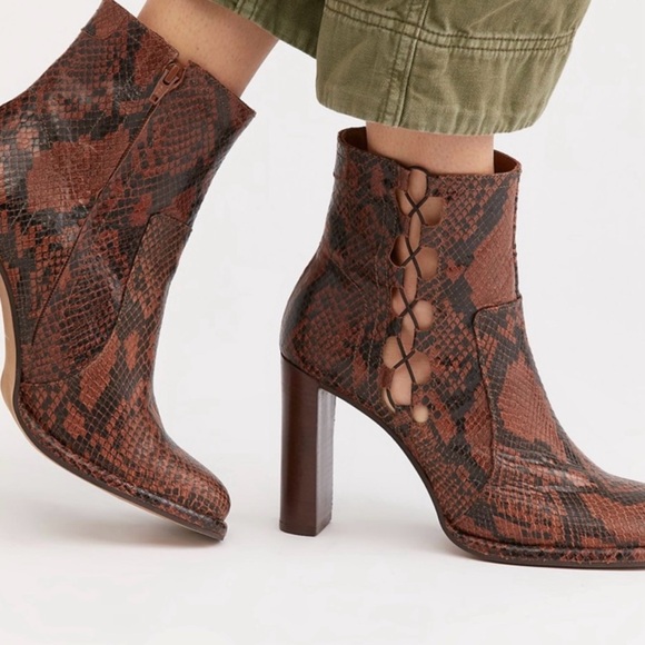 Free People Snakeskin Marietta Heeled Booties - Picture 2 of 10